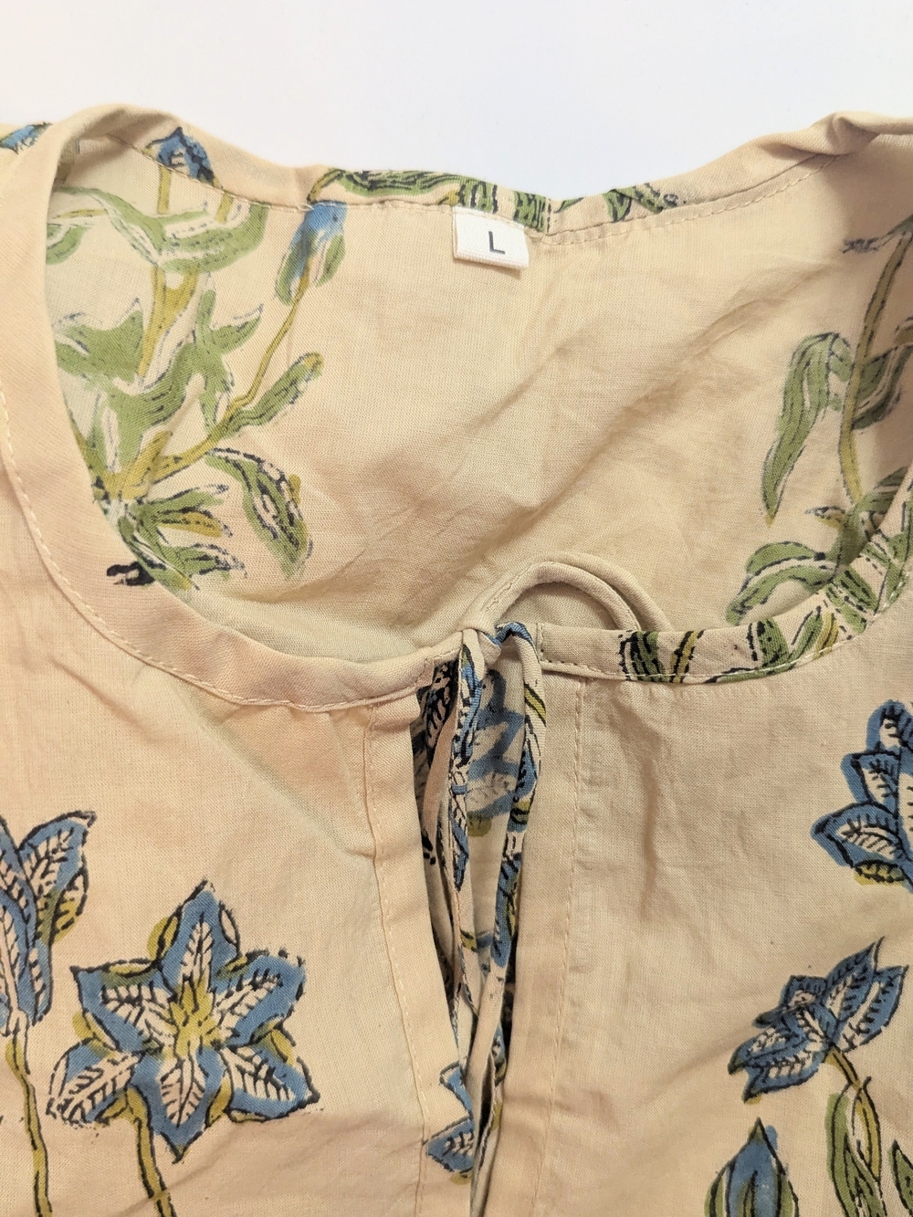 Beige Floral Maxi Dress with Blue Print